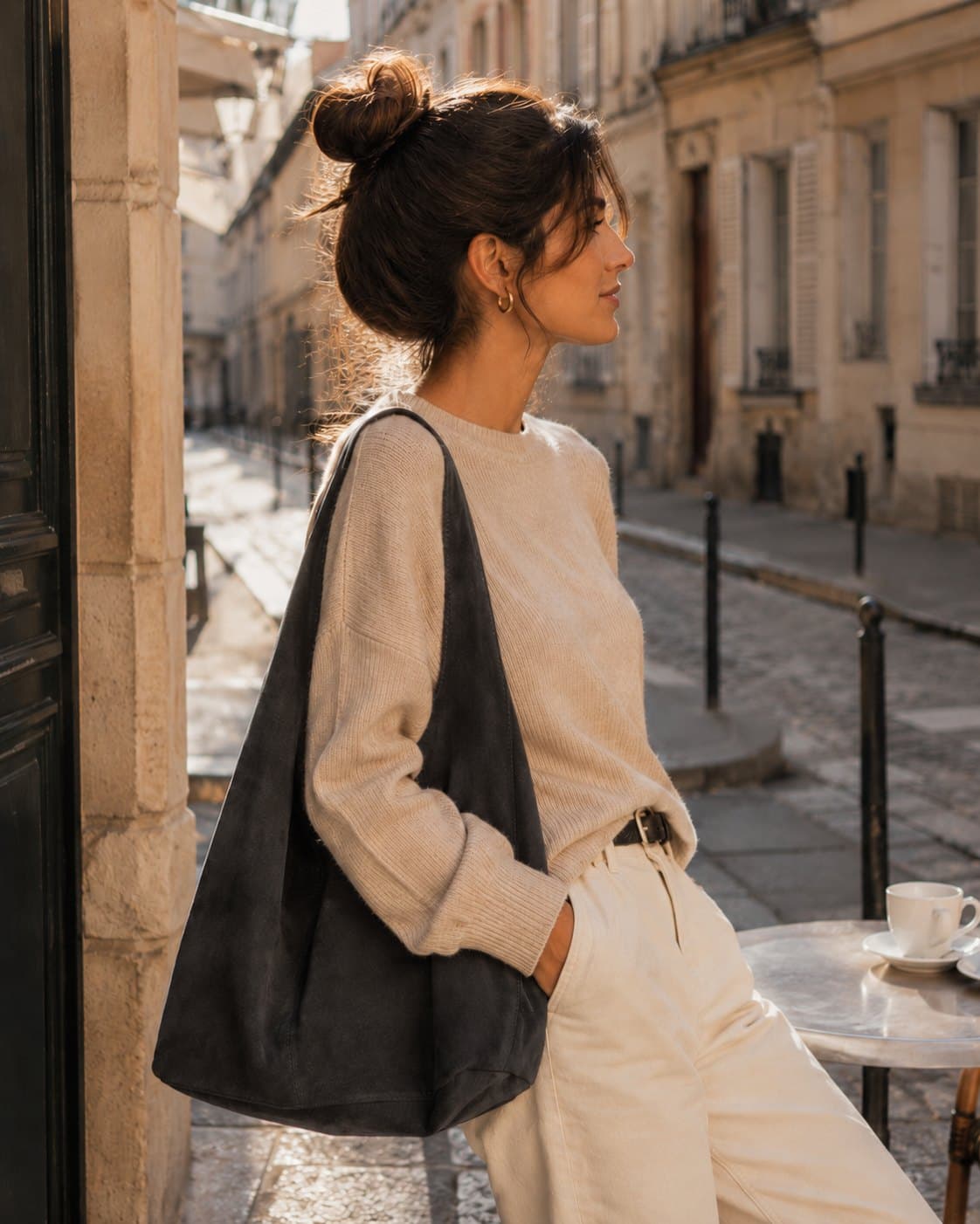 Le Tote Brume — Anthracite, porté à l’épaule